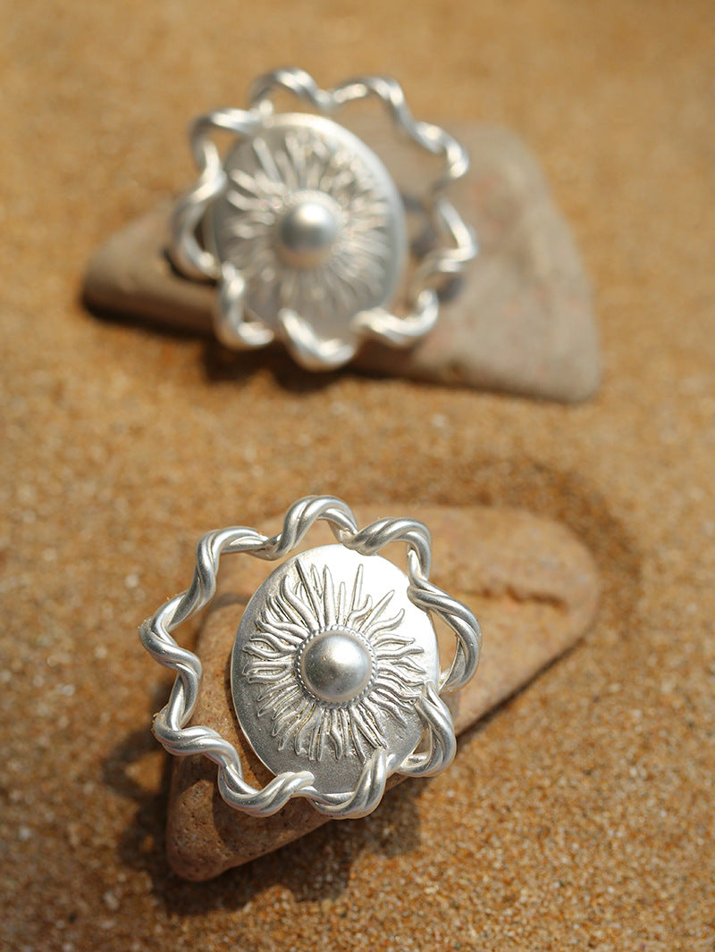 Sun Glow Bold Elegant Gold Silver Stud Earrings gembea jewelry