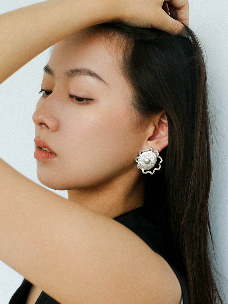 Sun Glow Bold Elegant Gold Silver Stud Earrings gembea jewelry