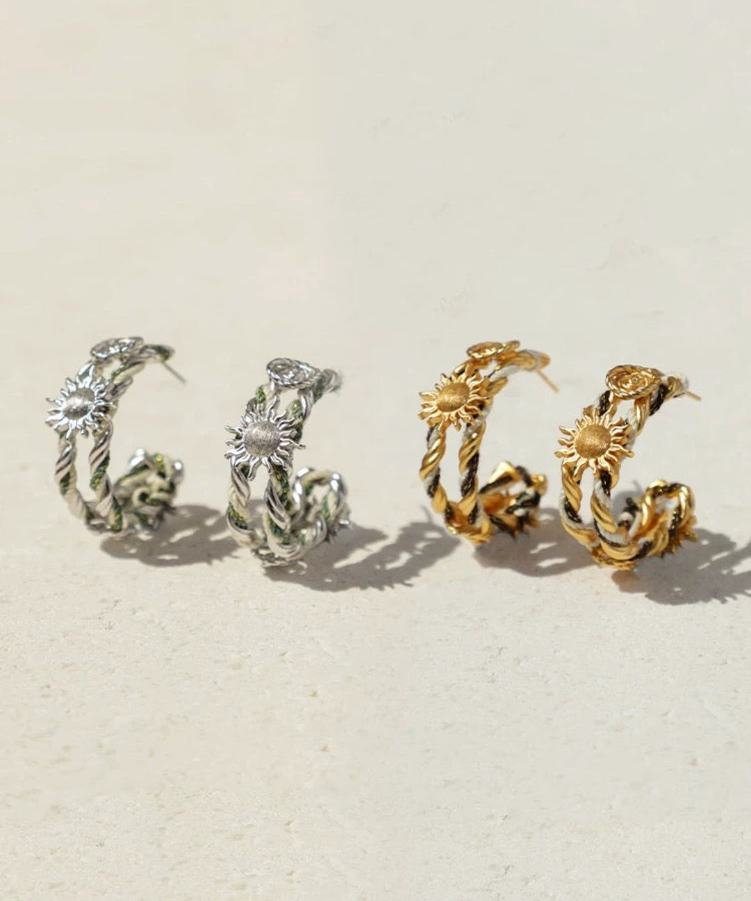 Sun Knot Gold Silver Hoop Earrings gembea jewelry