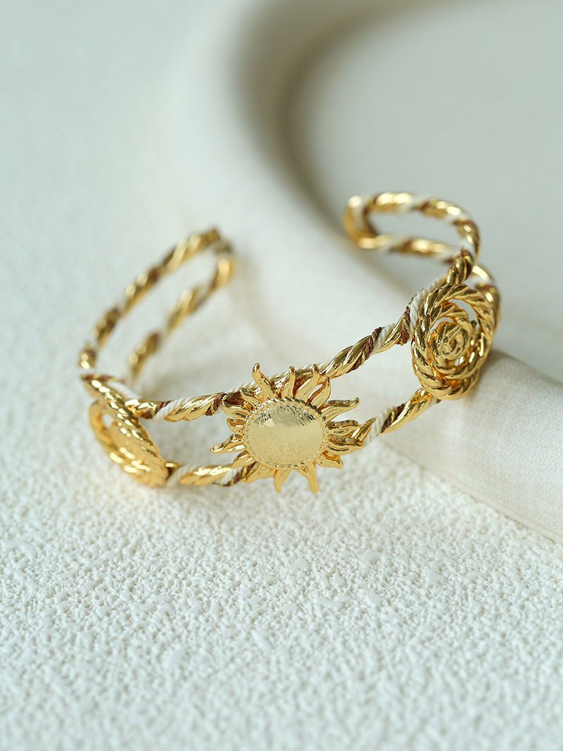 Sun Knot Woven Open Cuff God Silver Bracelet gembea jewelry