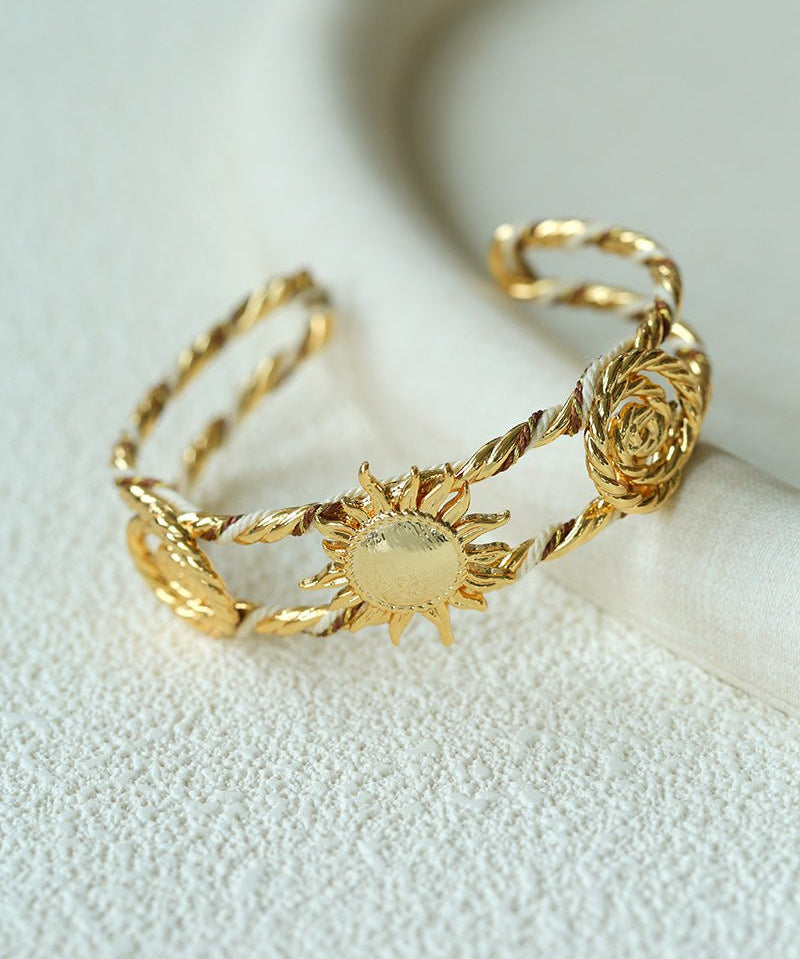 Sun Knot Woven Open Cuff God Silver Bracelet gembea jewelry