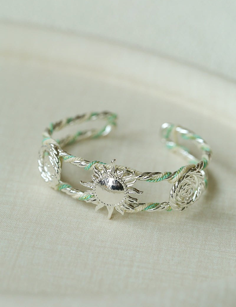 Sun Knot Woven Open Cuff God Silver Bracelet gembea jewelry