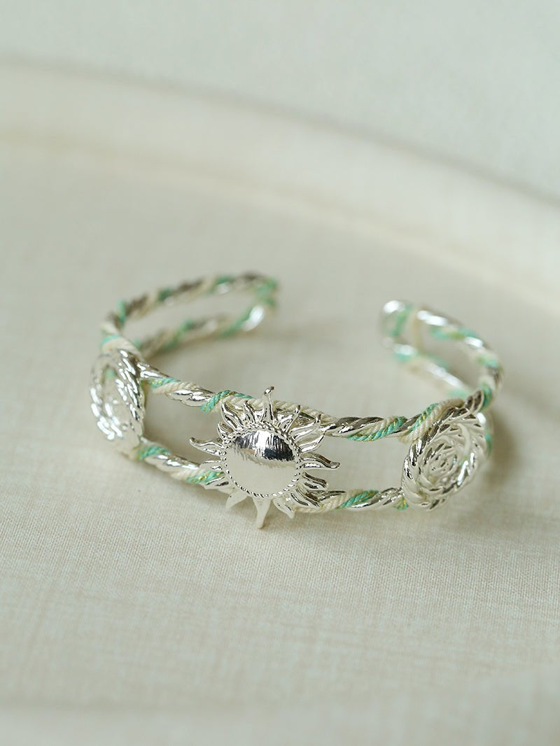 Sun Knot Woven Open Cuff God Silver Bracelet gembea jewelry
