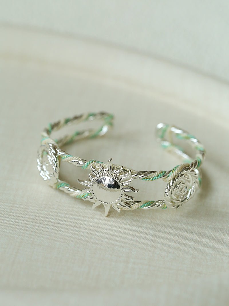 Sun Knot Woven Open Cuff God Silver Bracelet gembea jewelry