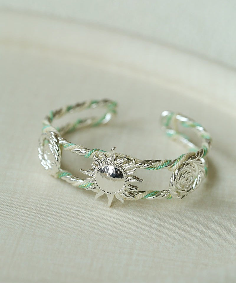 Sun Knot Woven Open Cuff God Silver Bracelet gembea jewelry