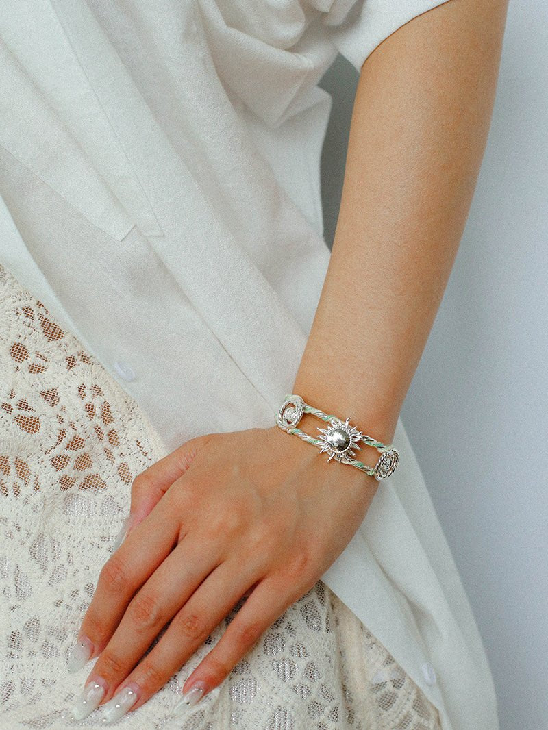 Sun Knot Woven Open Cuff God Silver Bracelet gembea jewelry
