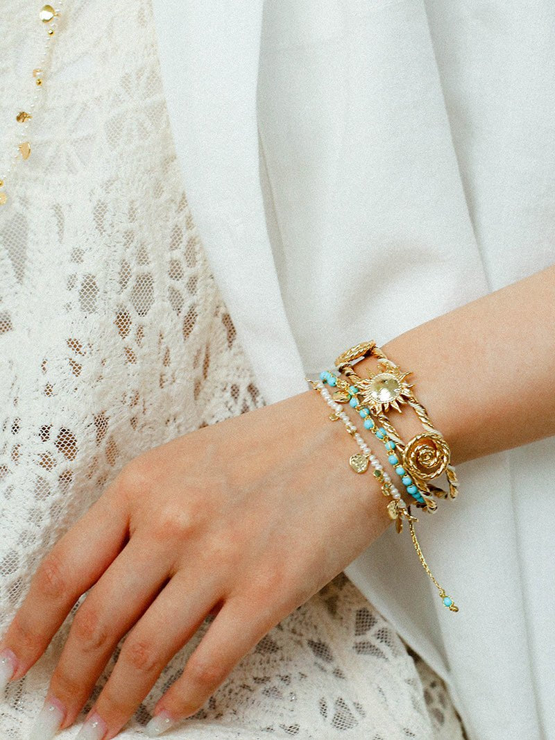 Sun Knot Woven Open Cuff God Silver Bracelet gembea jewelry