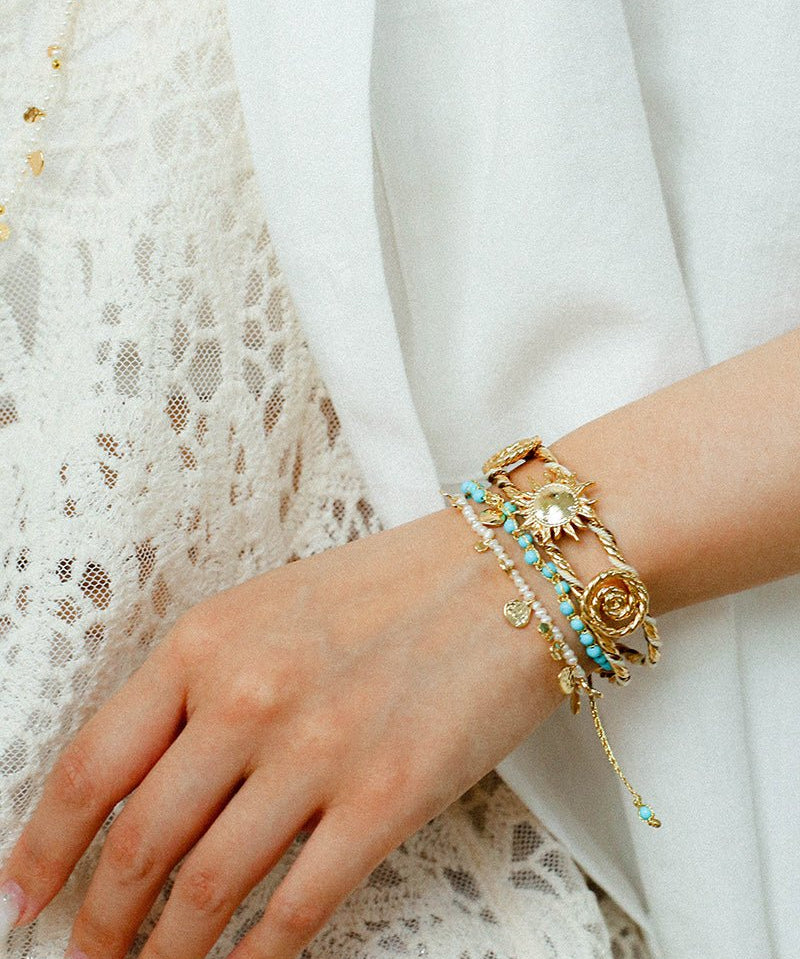 Sun Knot Woven Open Cuff God Silver Bracelet gembea jewelry
