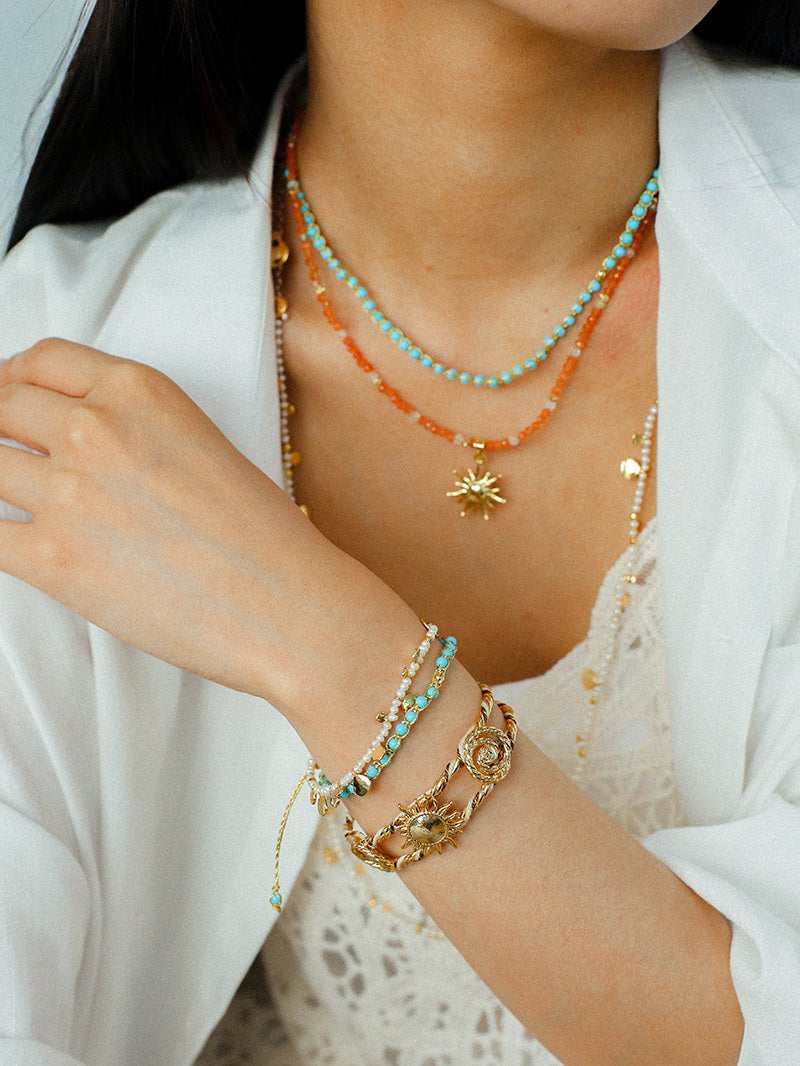 Sun Knot Woven Open Cuff God Silver Bracelet gembea jewelry