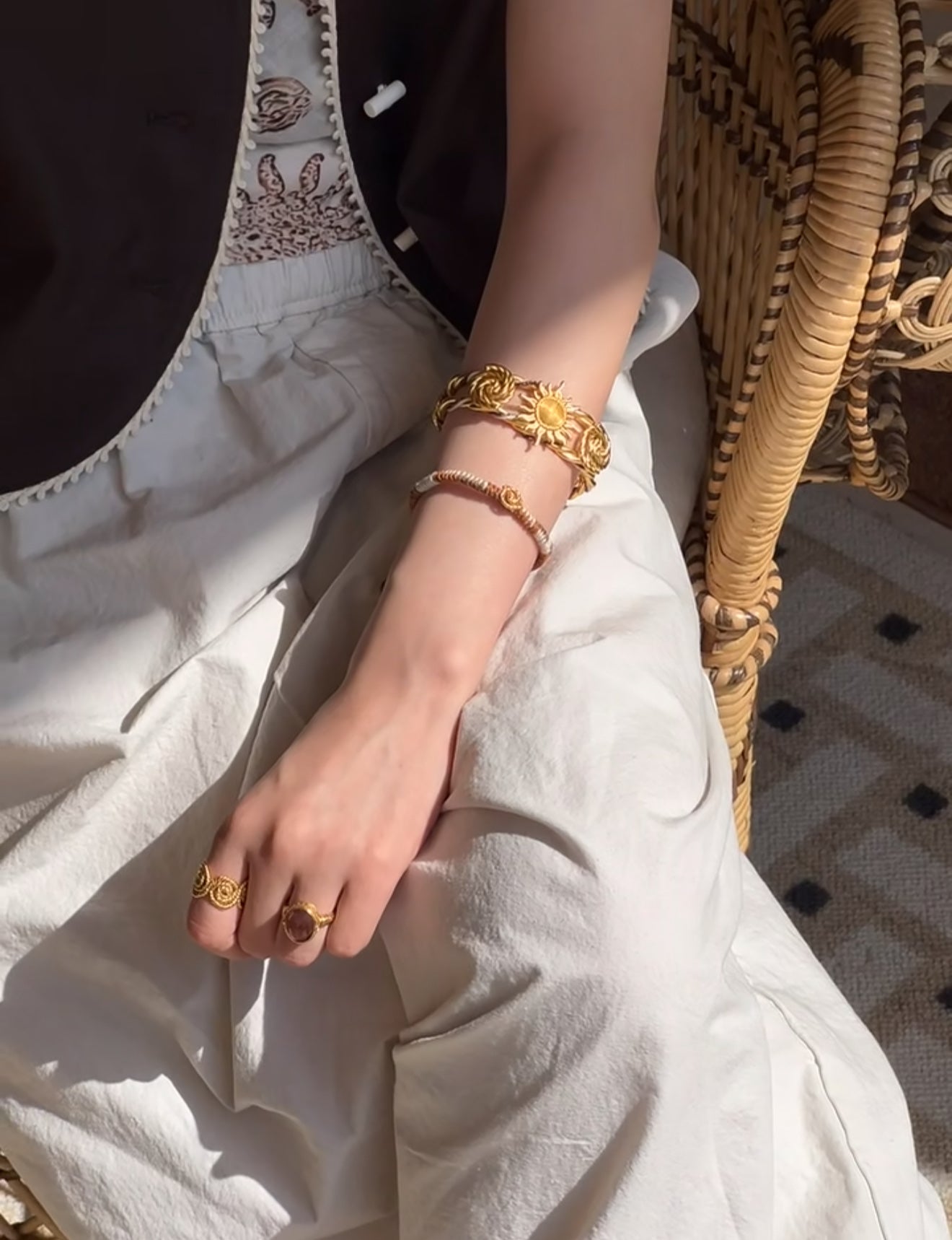 Sun Knot Woven Open Cuff God Silver Bracelet gembea jewelry