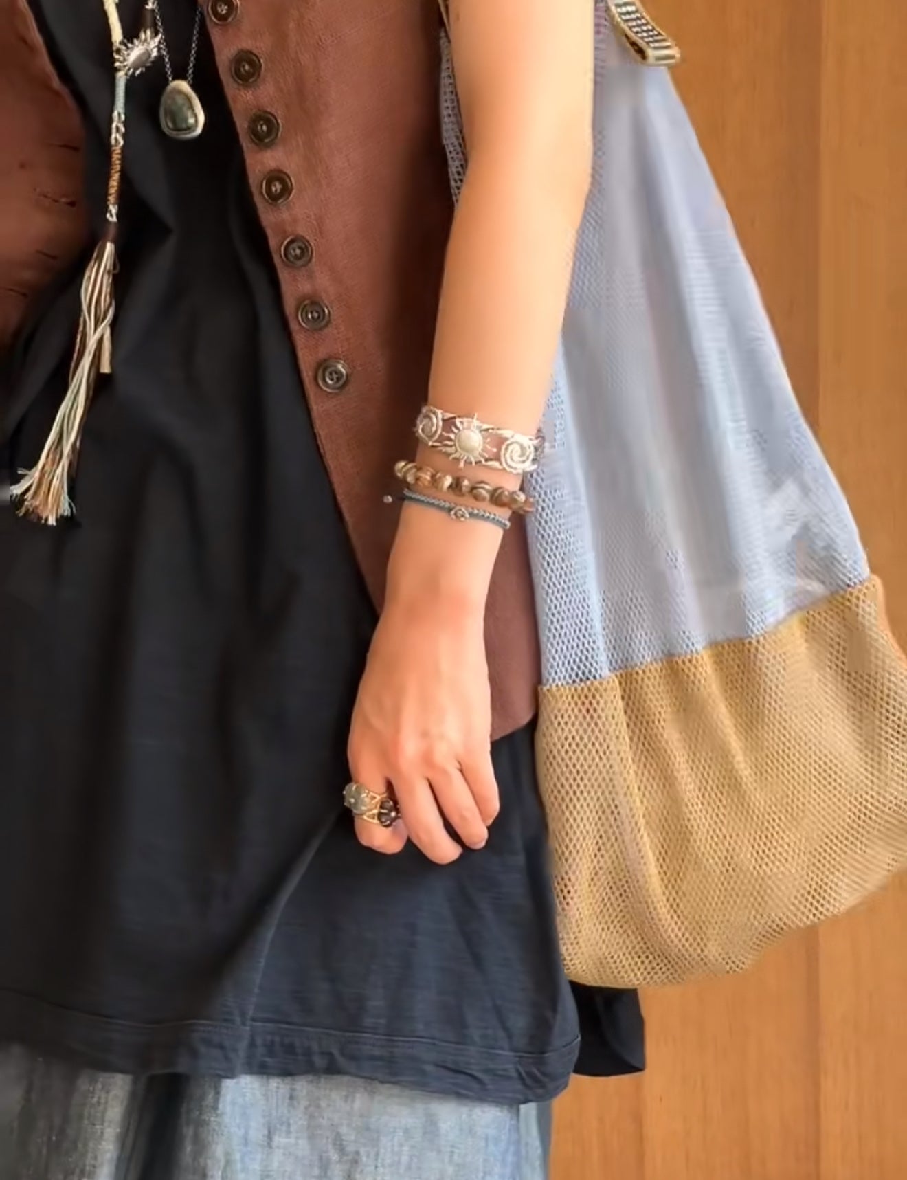 Sun Knot Woven Open Cuff God Silver Bracelet gembea jewelry