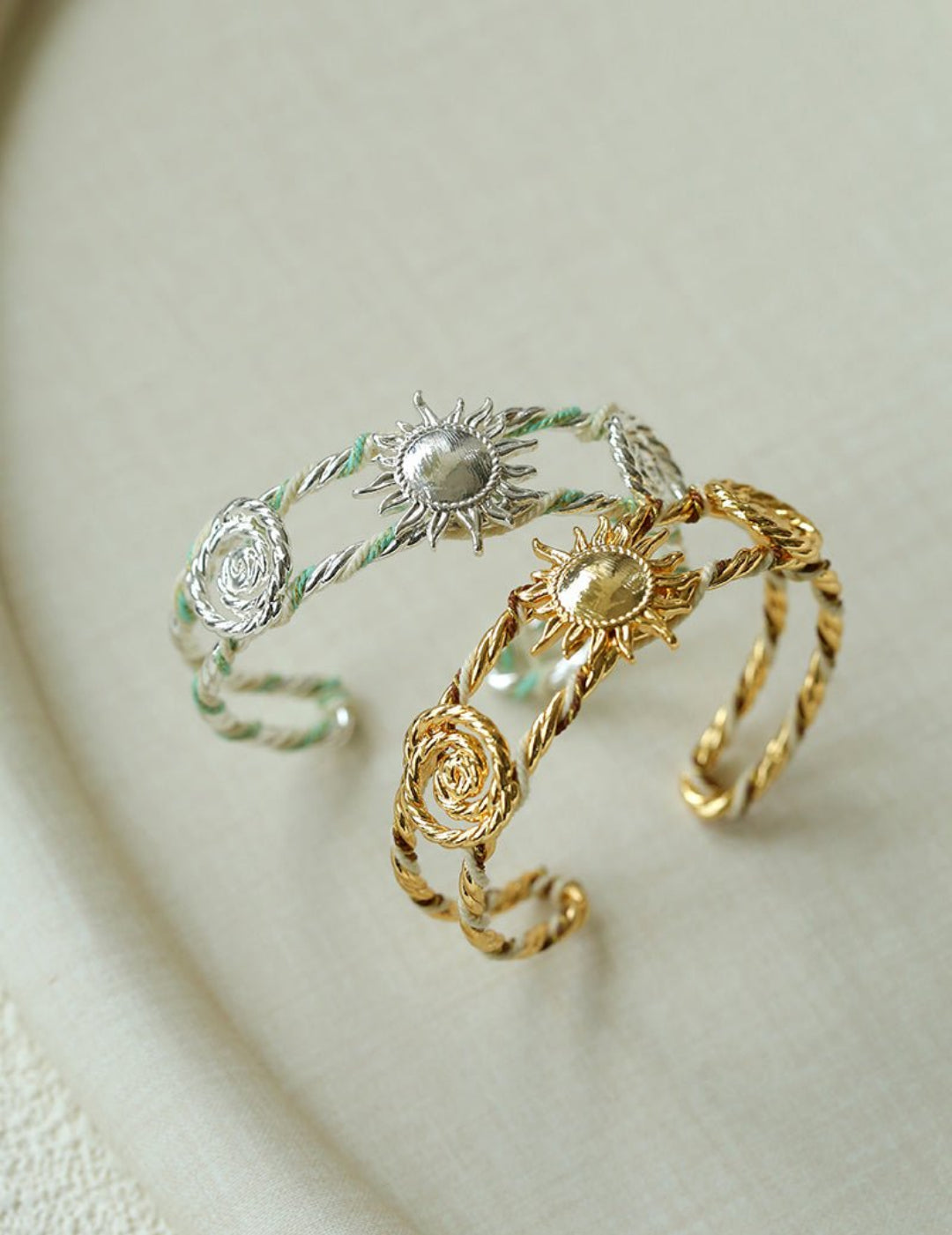 Sun Knot Woven Open Cuff God Silver Bracelet gembea jewelry