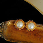 Sunflower Cotton Pearl Stud Earrings gembea jewelry
