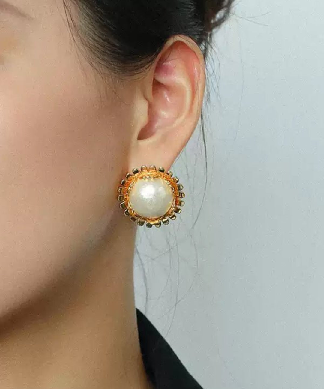 Sunflower Cotton Pearl Stud Earrings gembea jewelry