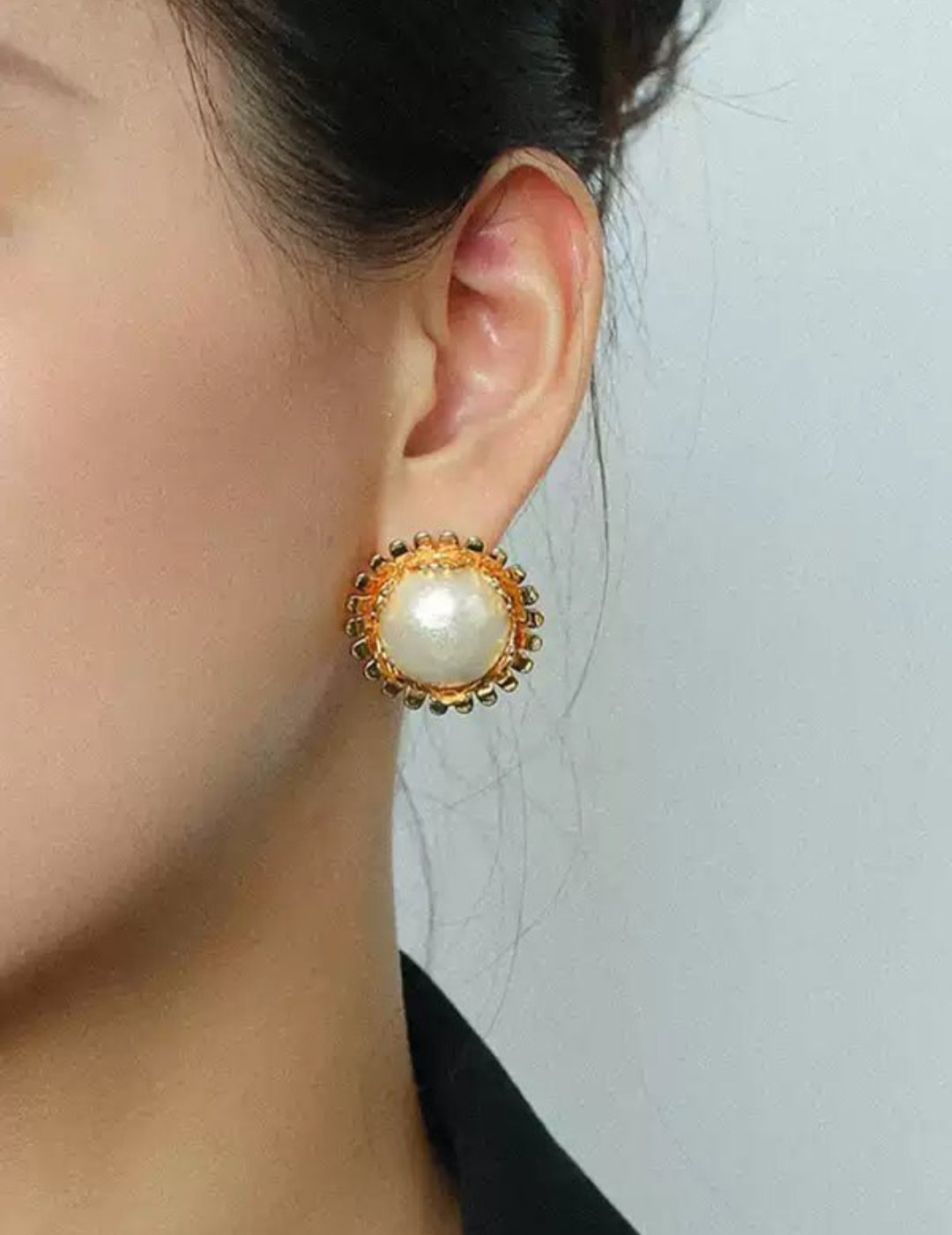 Sunflower Cotton Pearl Stud Earrings gembea jewelry