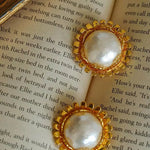 Sunflower Cotton Pearl Stud Earrings gembea jewelry