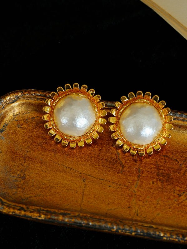 Sunflower Cotton Pearl Stud Earrings gembea jewelry