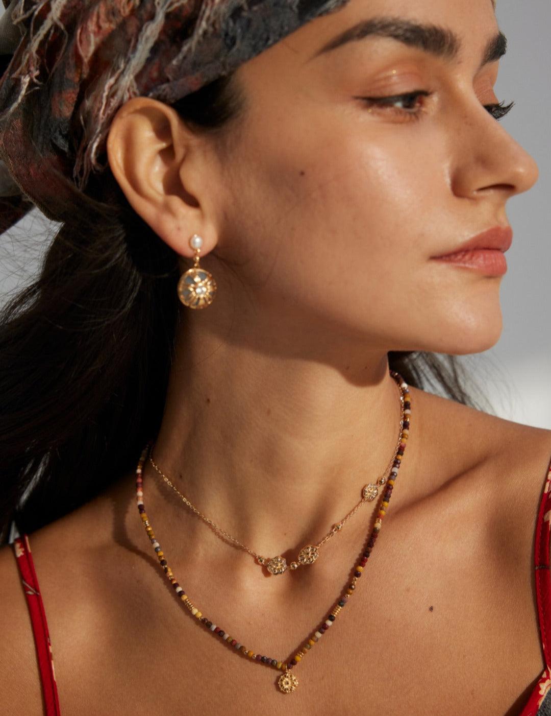 Sunflower Eye Pendant Yolk Stone Beaded Necklace - Gembea Jewelry