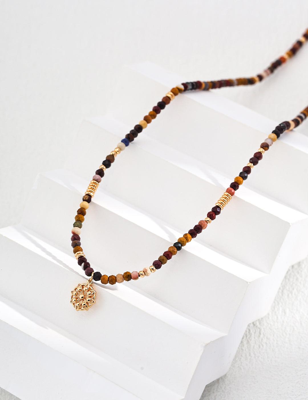 Sunflower Eye Pendant Yolk Stone Beaded Necklace - Gembea Jewelry