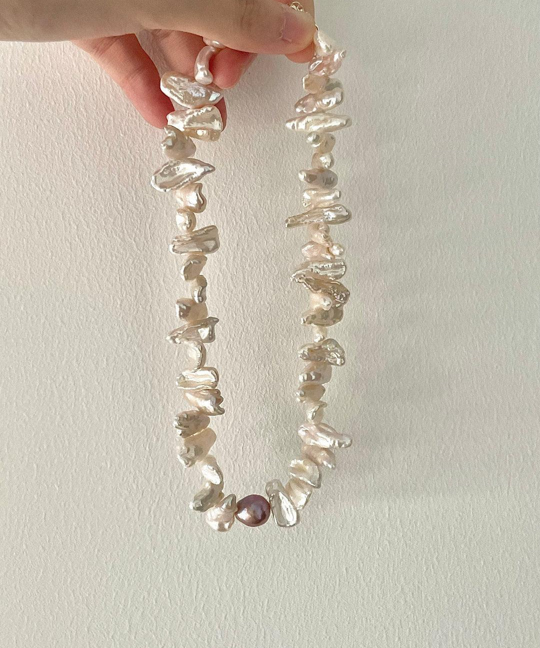 Sunflower Long Shaped Baroque Pearl Necklace - Gembea Jewelry