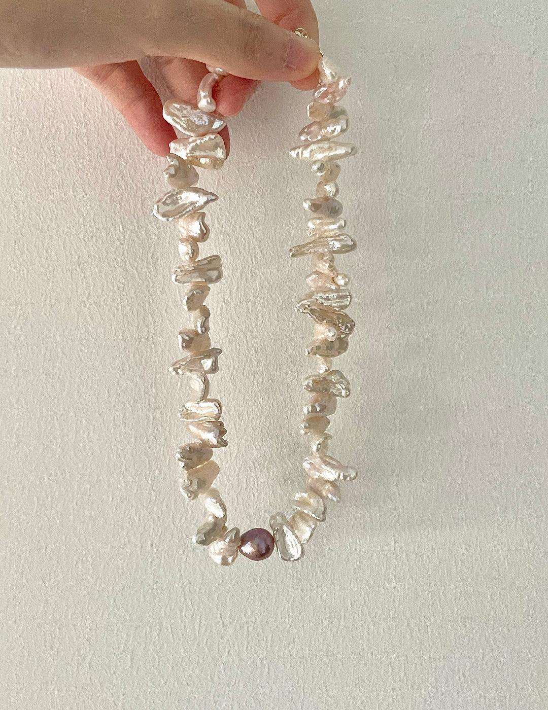 Sunflower Long Shaped Baroque Pearl Necklace - Gembea Jewelry