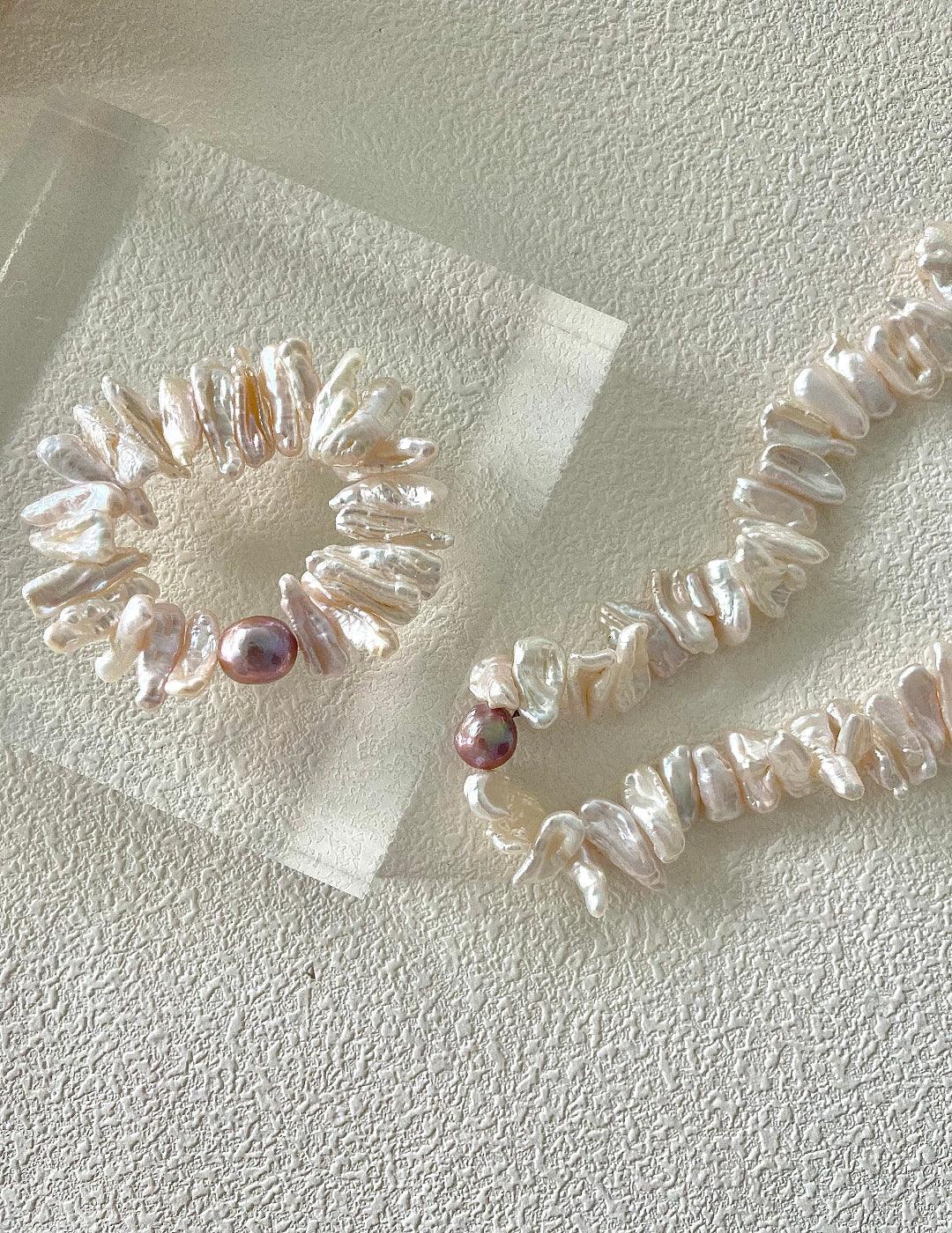 Sunflower Long Shaped Baroque Pearl Necklace - Gembea Jewelry
