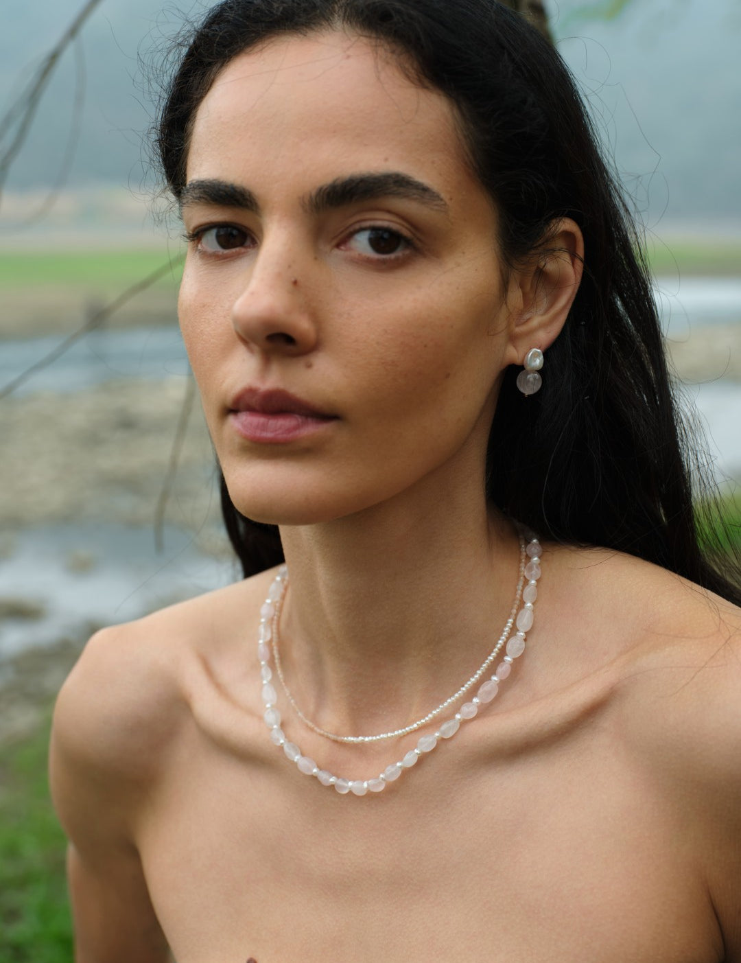 Sunlit Aura Sunstone Pearl Necklace gembea jewelry