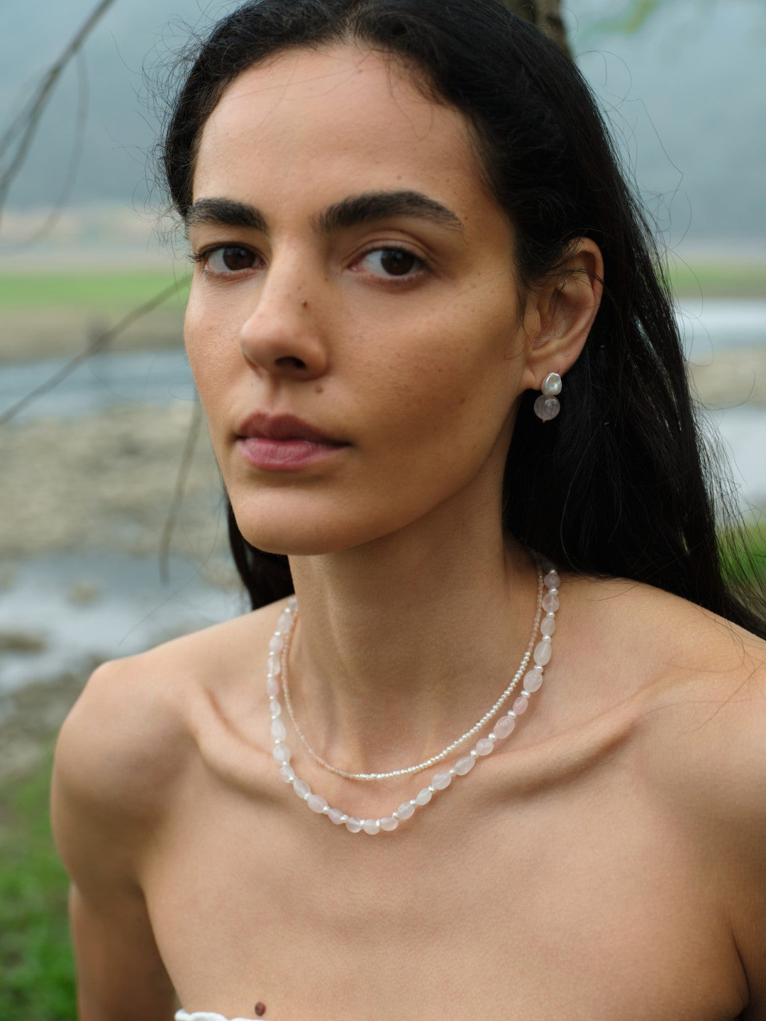 Sunlit Aura Sunstone Pearl Necklace gembea jewelry