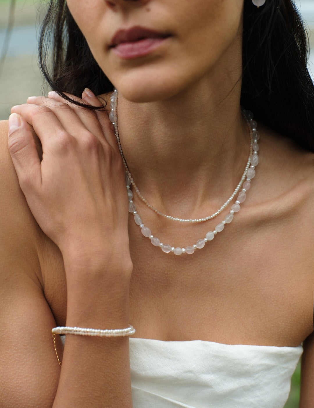 Sunlit Aura Sunstone Pearl Necklace gembea jewelry