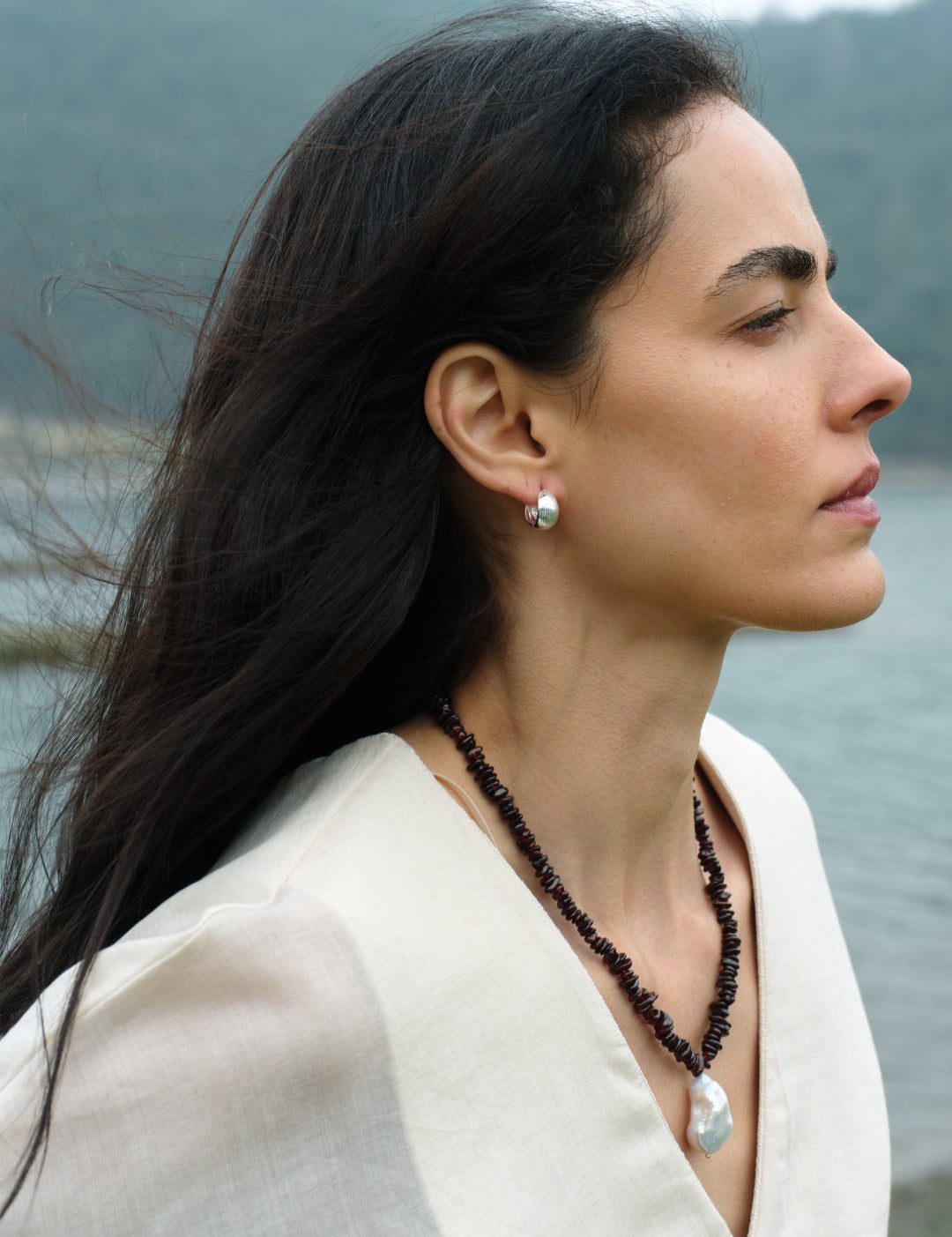 Sunshadow Mini Hoop Earrings-Silver gembea jewelry