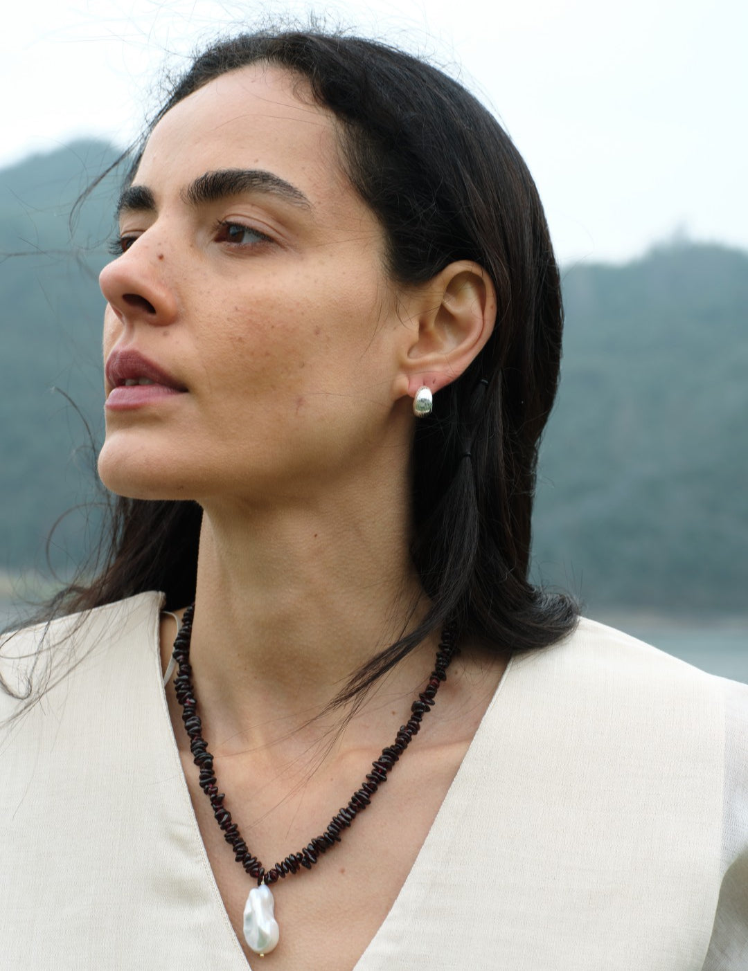 Sunshadow Mini Hoop Earrings-Silver gembea jewelry