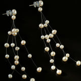 Suspended Handmade Invisible Thread Pearl Earrings - Gembea Jewelry