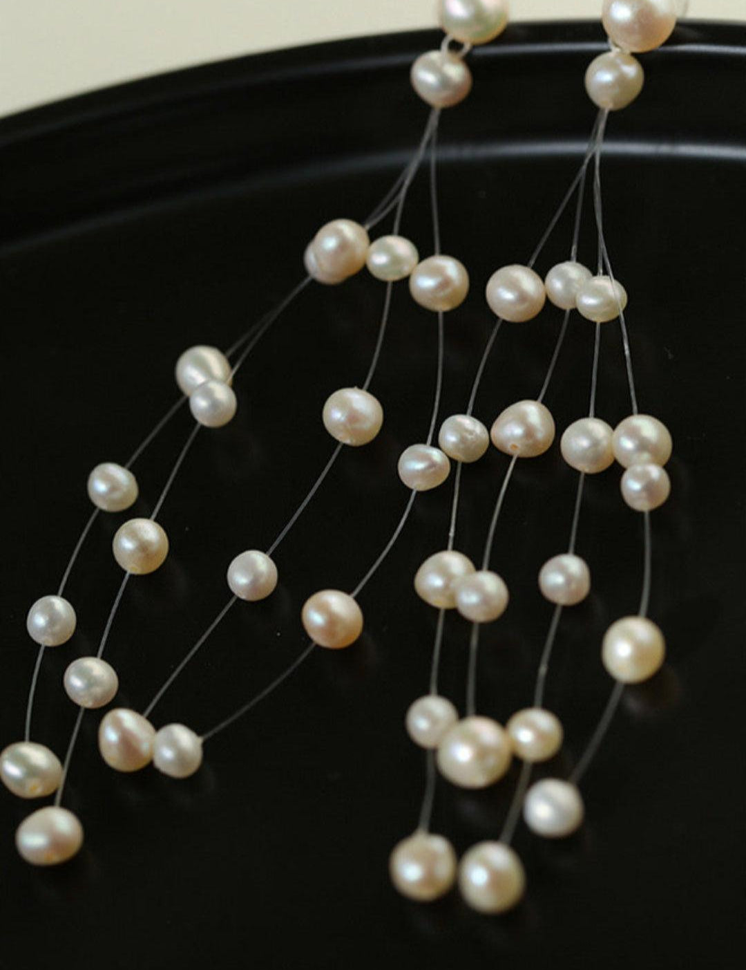 Suspended Handmade Invisible Thread Pearl Earrings - Gembea Jewelry