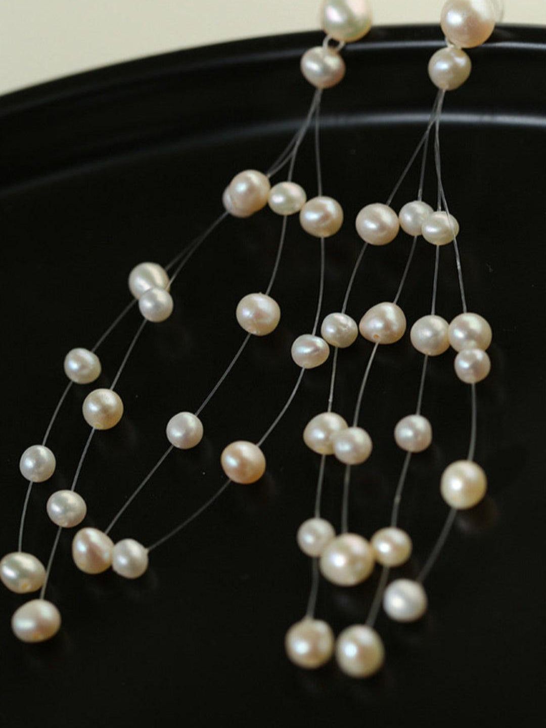 Suspended Handmade Invisible Thread Pearl Earrings - Gembea Jewelry