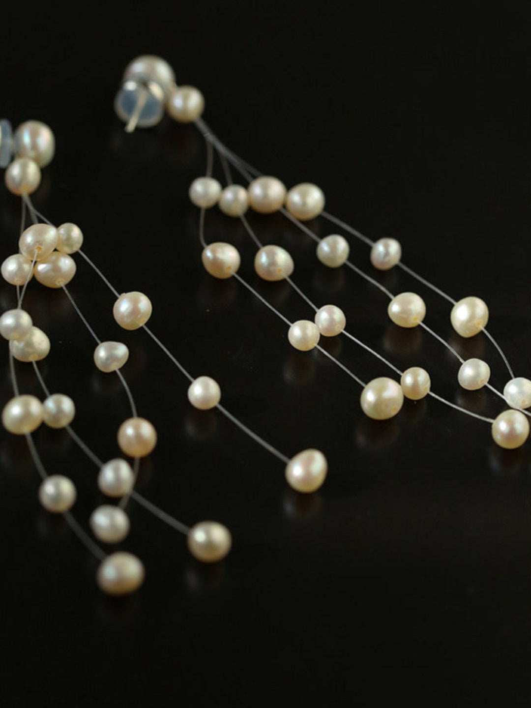 Suspended Handmade Invisible Thread Pearl Earrings - Gembea Jewelry