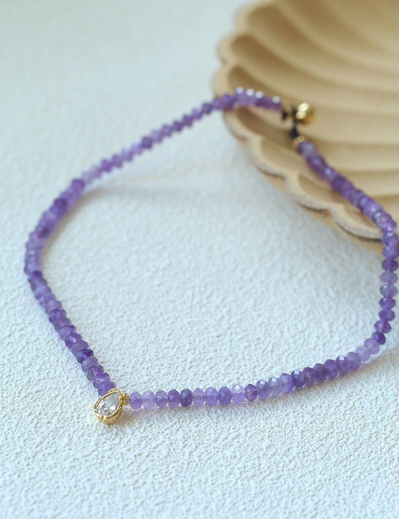 Teardrop Zircon Pendant Amethyst Necklace gembea jewelry
