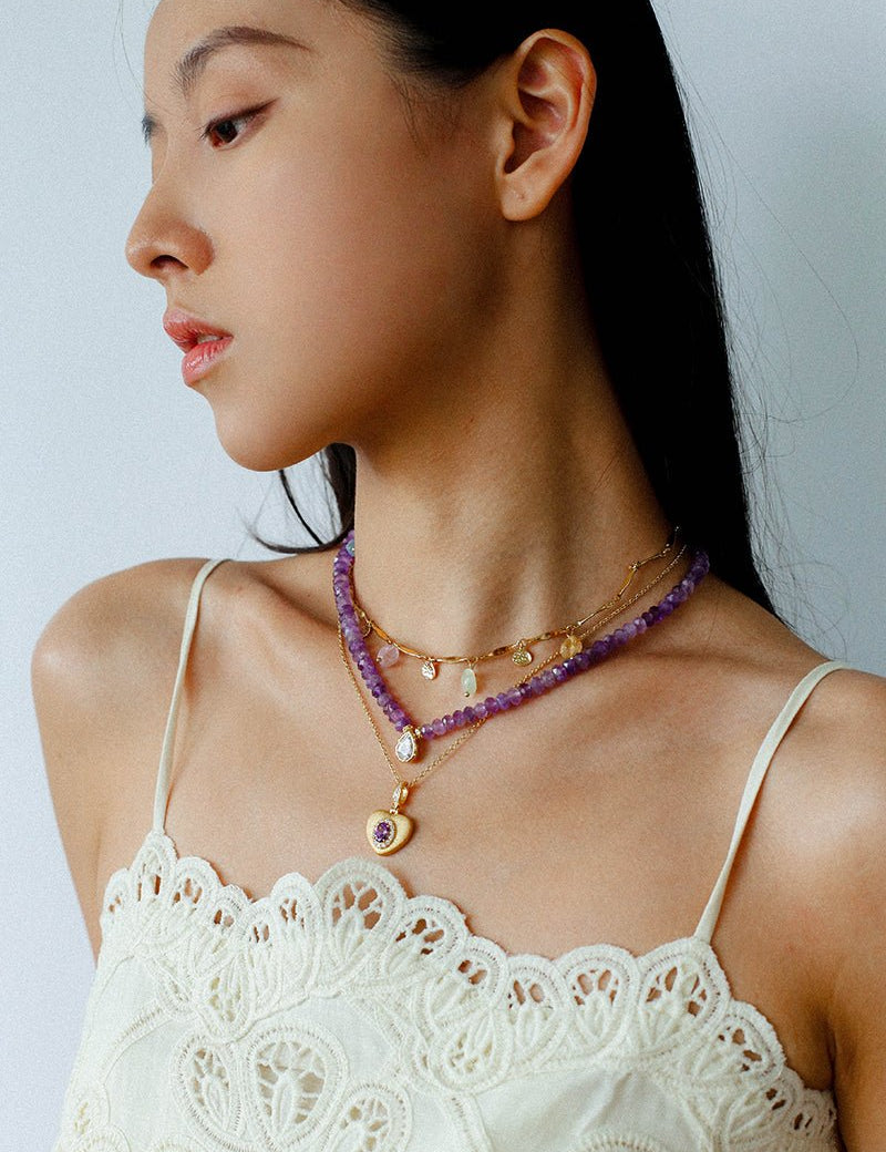 Teardrop Zircon Pendant Amethyst Necklace gembea jewelry