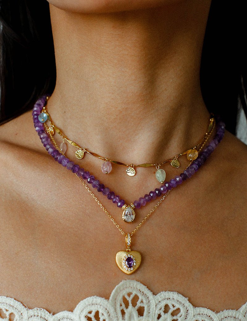 Teardrop Zircon Pendant Amethyst Necklace gembea jewelry