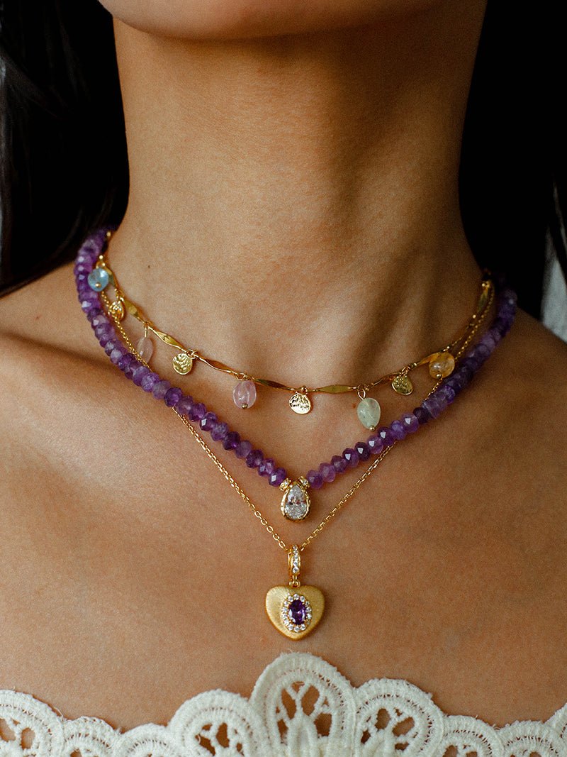 Teardrop Zircon Pendant Amethyst Necklace gembea jewelry