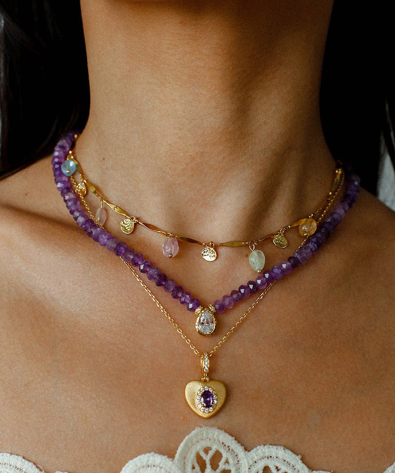 Teardrop Zircon Pendant Amethyst Necklace gembea jewelry