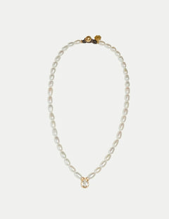Teardrop Zircon Pendant Pearl Beaded Necklace gembea jewelry