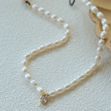 Teardrop Zircon Pendant Pearl Beaded Necklace gembea jewelry