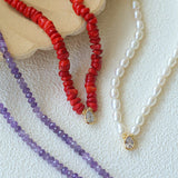 Teardrop Zircon Pendant Pearl Beaded Necklace gembea jewelry