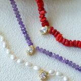Teardrop Zircon Pendant Pearl Beaded Necklace gembea jewelry