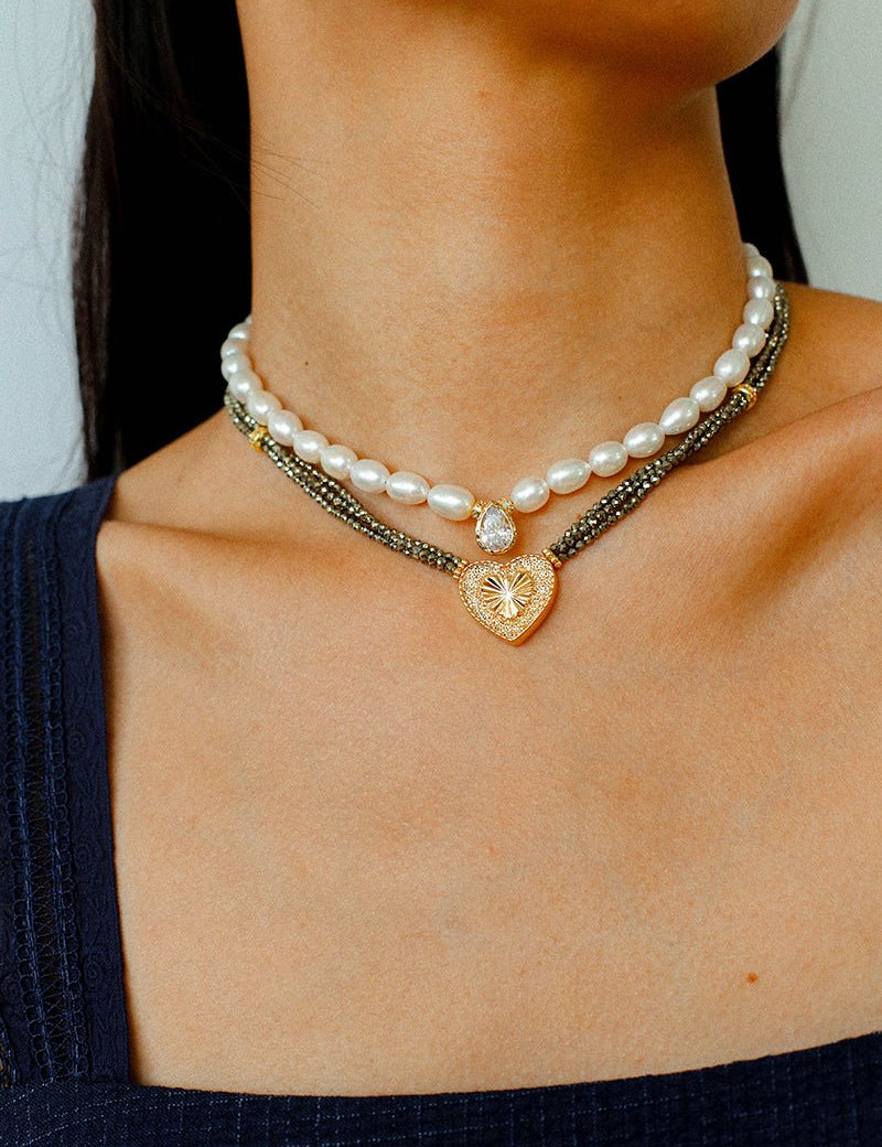 Teardrop Zircon Pendant Pearl Beaded Necklace gembea jewelry