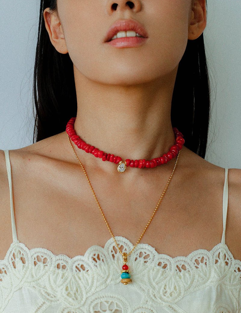 Teardrop Zircon Pendant Red Gemstone Necklace gembea jewelry