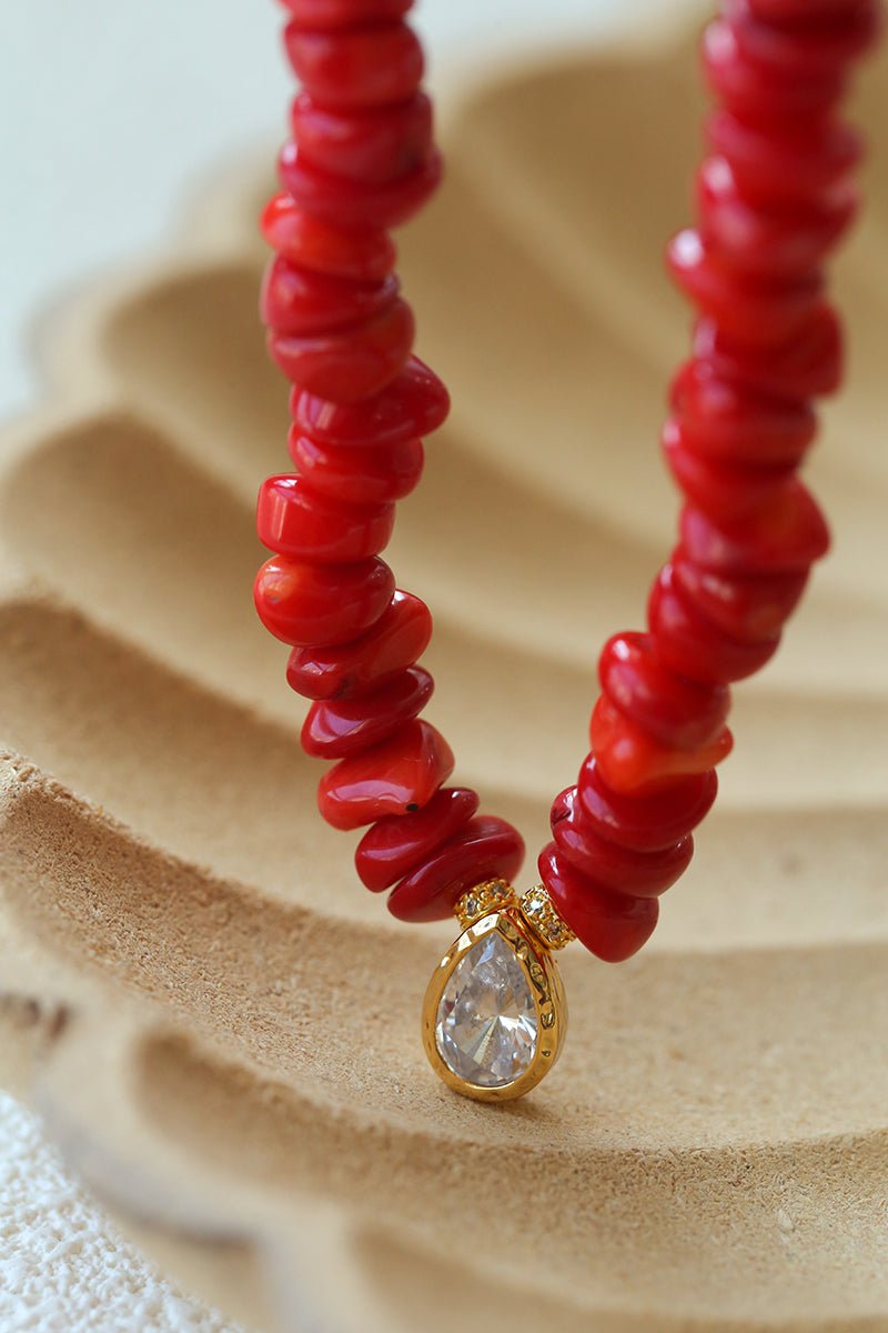Teardrop Zircon Pendant Red Gemstone Necklace gembea jewelry