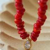 Teardrop Zircon Pendant Red Gemstone Necklace gembea jewelry
