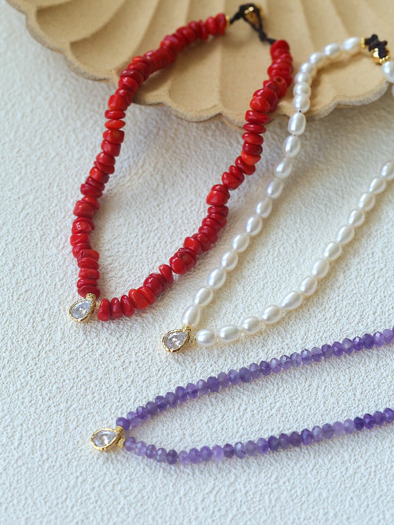 Teardrop Zircon Pendant Red Gemstone Necklace gembea jewelry