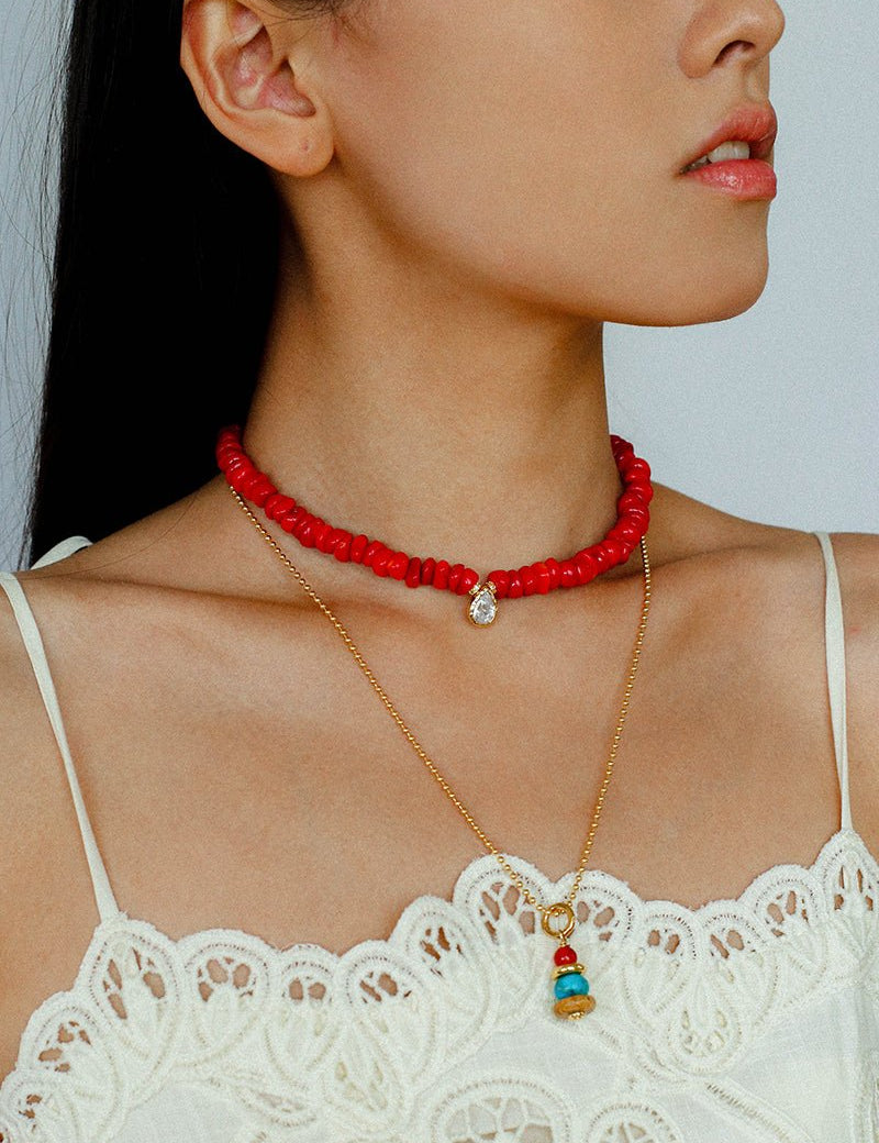 Teardrop Zircon Pendant Red Gemstone Necklace gembea jewelry